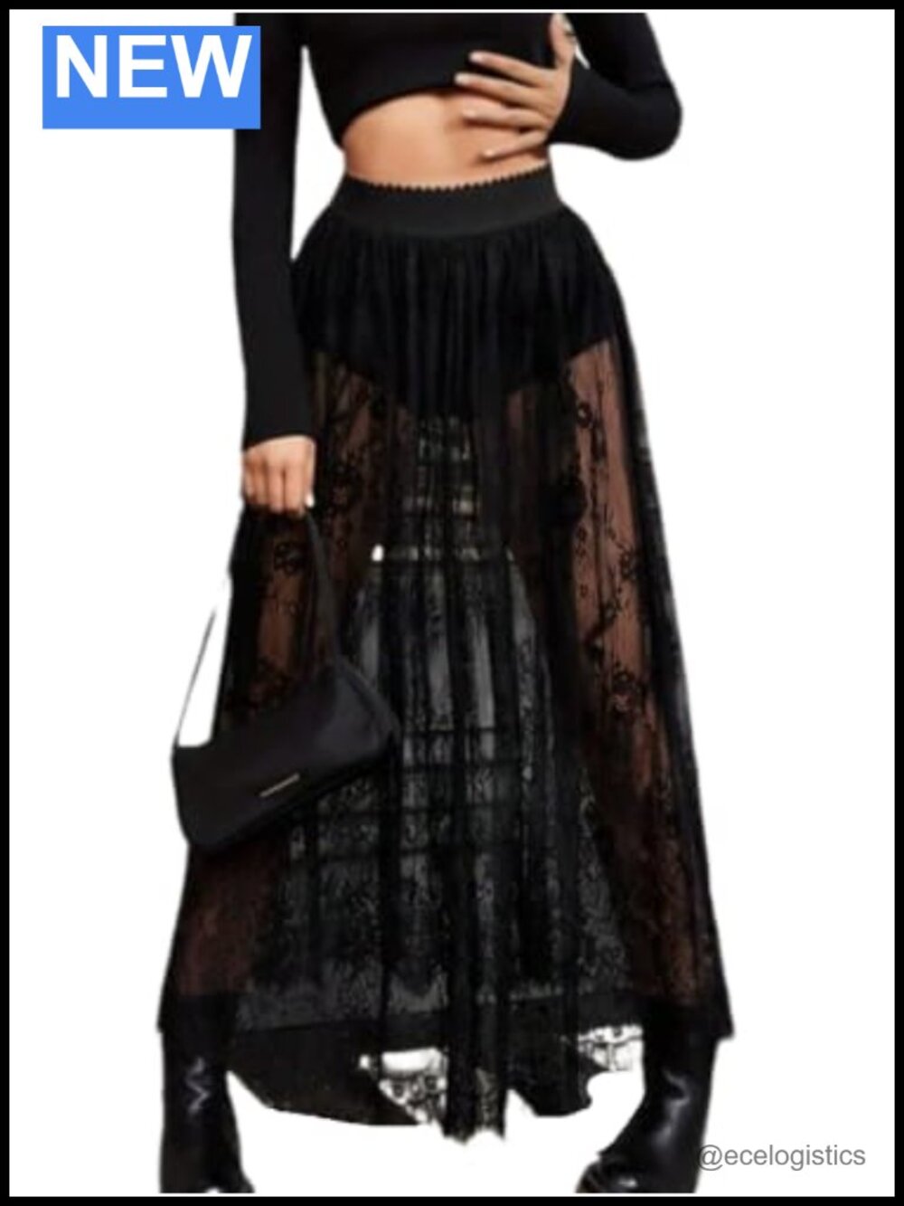Y2K Floral Lace Maxi Skirt Sheer Mesh High Waisted Flow Rave Party Skirt